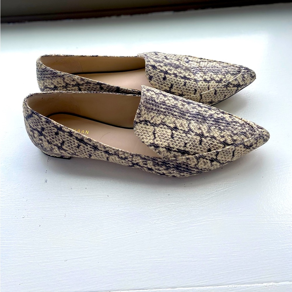 Cole Haan Brie Snakeskin-Embossed Leather Slip On Loafers Shoes Size 8.5